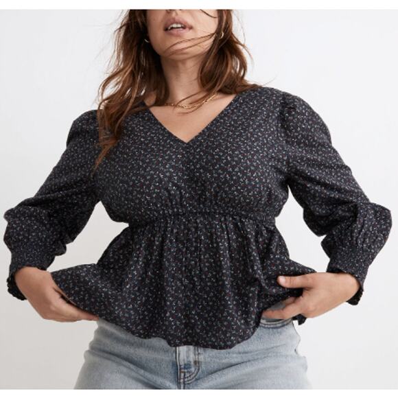 NEW MADEWELL Multicolor Campden Daisies Tie-Back Peplum Blouse Top Size M - Picture 7 of 9